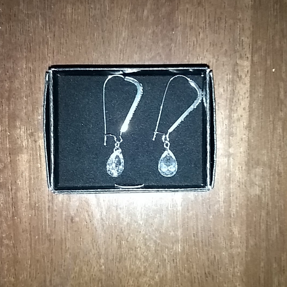 Avon CZ Embellished Teardrop Earrings.  Silvertone